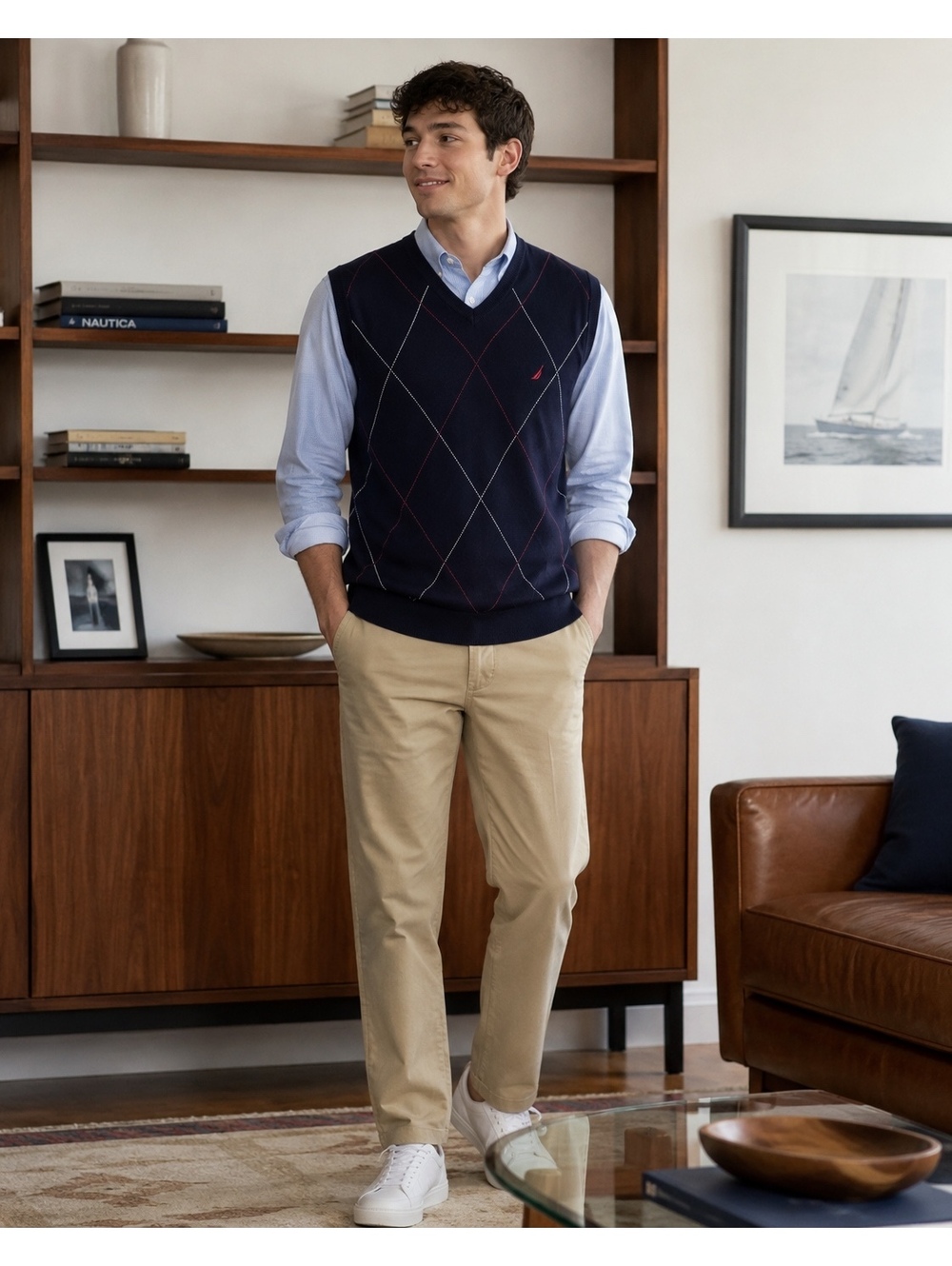 Nautica Men's navy argyle sweater vest Size XL